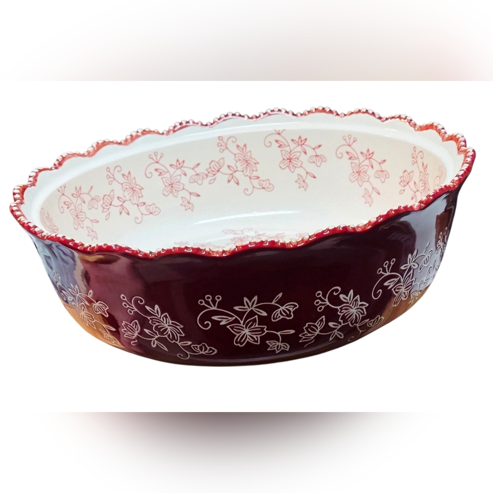Temp-tations By Tara Red Floral Lace 4Qt Large Heavy Bowl